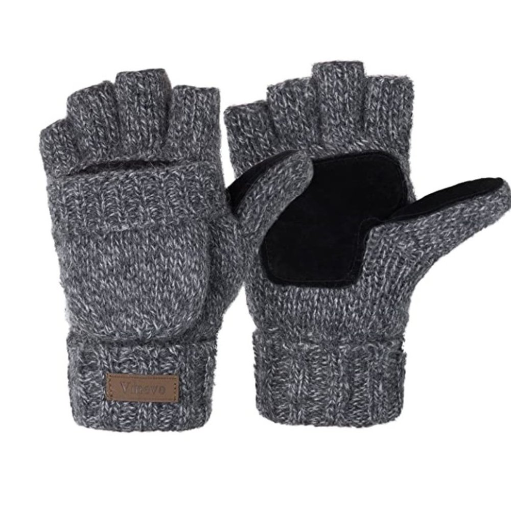 Winter Knitted Convertible Fingerless Gloves Wool Mittens Warm Mitten Glove